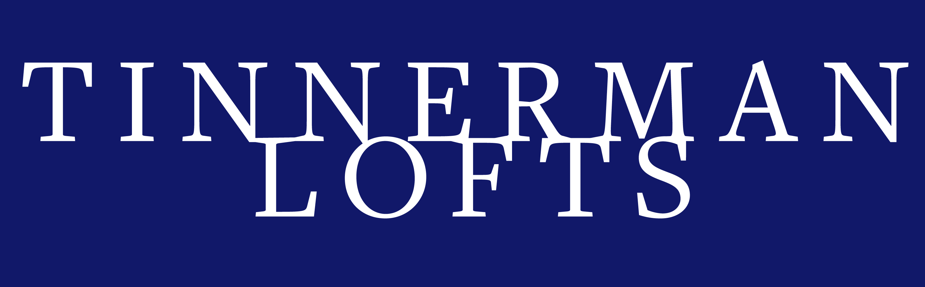 The image displays the name "TINNERMAN LOFTS" in white text on a blue background.